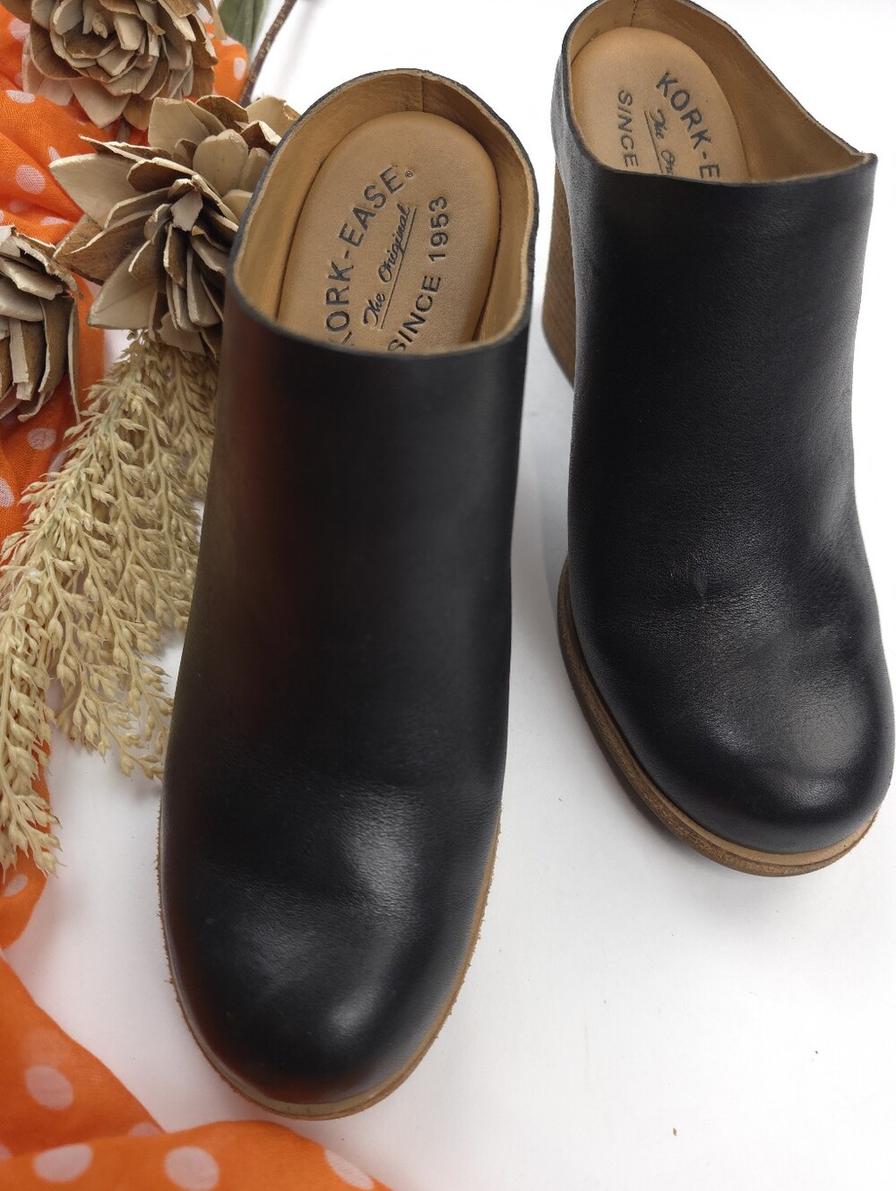 Kork-Ease Black Leather Mule Clogs Sz 7